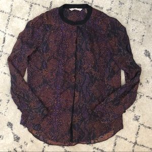 Rebecca Taylor 100% Silk Long Sleeve Print Blouse